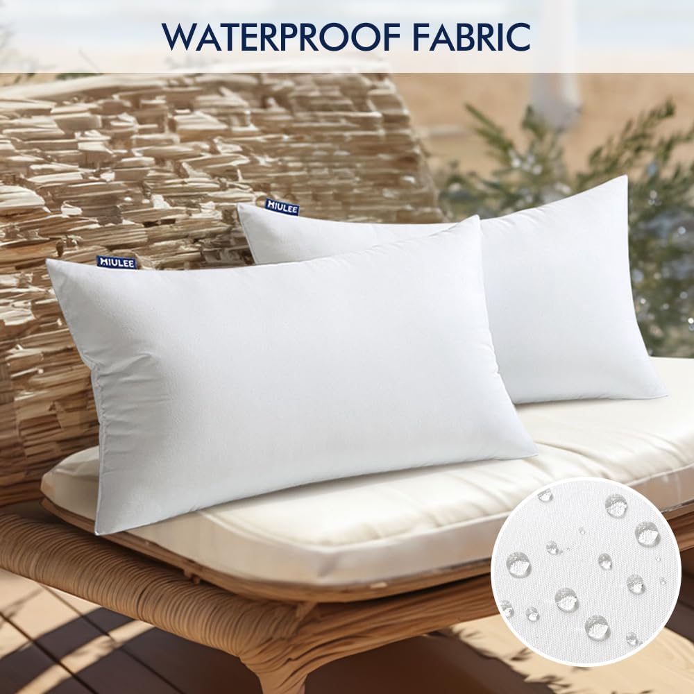 MIULEE Waterproof Outdoor Pillow Inserts - Pack of 2 | 12x20 Inch Decorative Lumbar Pillows for Patio & Sofa