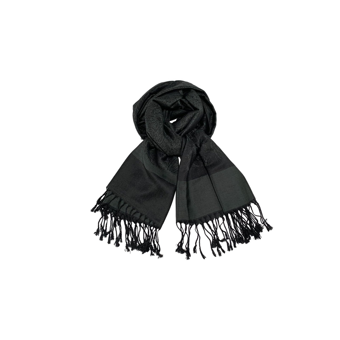 Wendyfull Pashmina Shawls and Wraps w/Fringe Two Tone Vintage Jacquard Paisley Rave Scarf for Weddings Festival (Black)