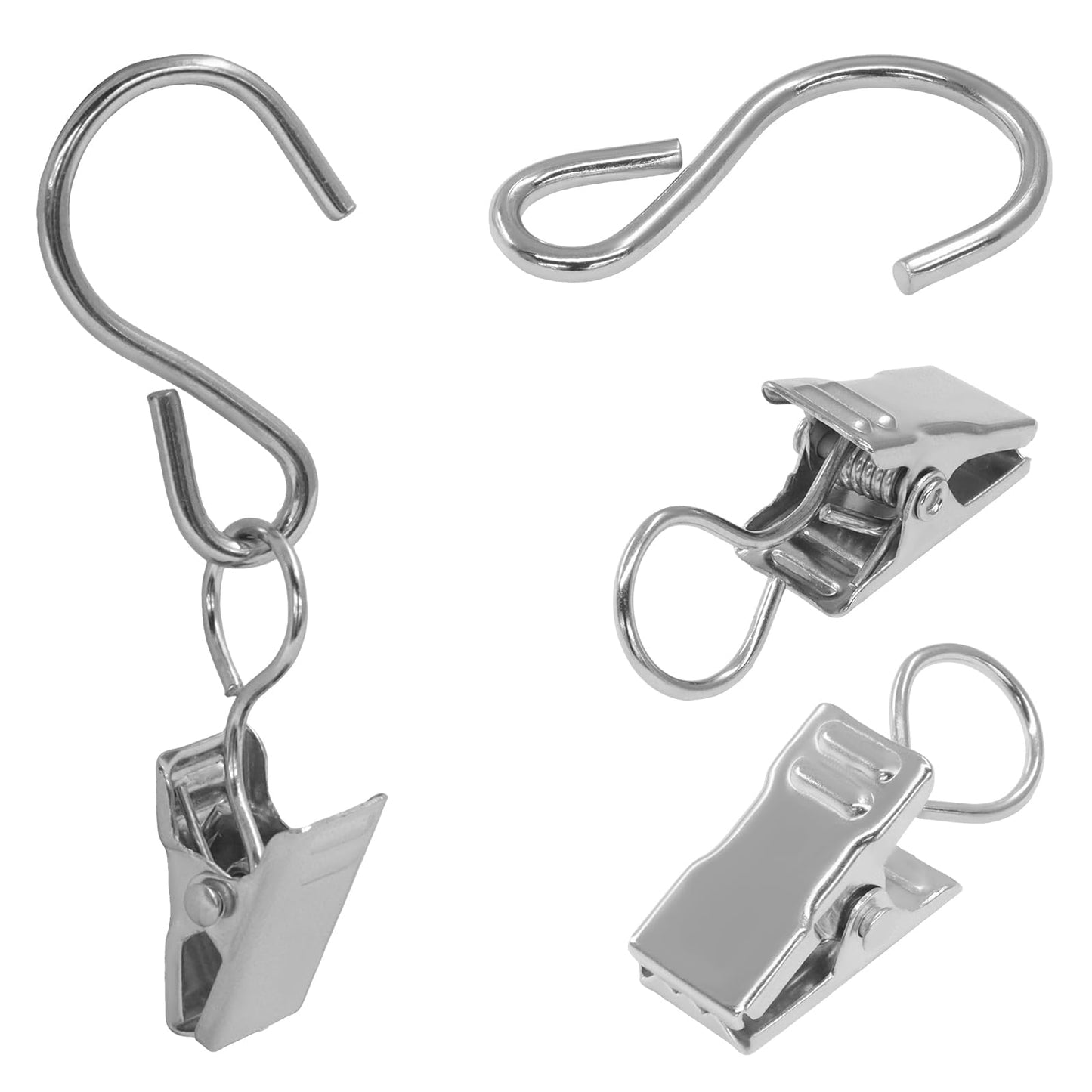 PHITUODA 50 Pack Stainless Steel S Hooks Curtain Clips, Hanging Hangers Party Lights Clips, 2.4 Inch Silver Art Craft Display for Home Decor/Party Planners/Garden