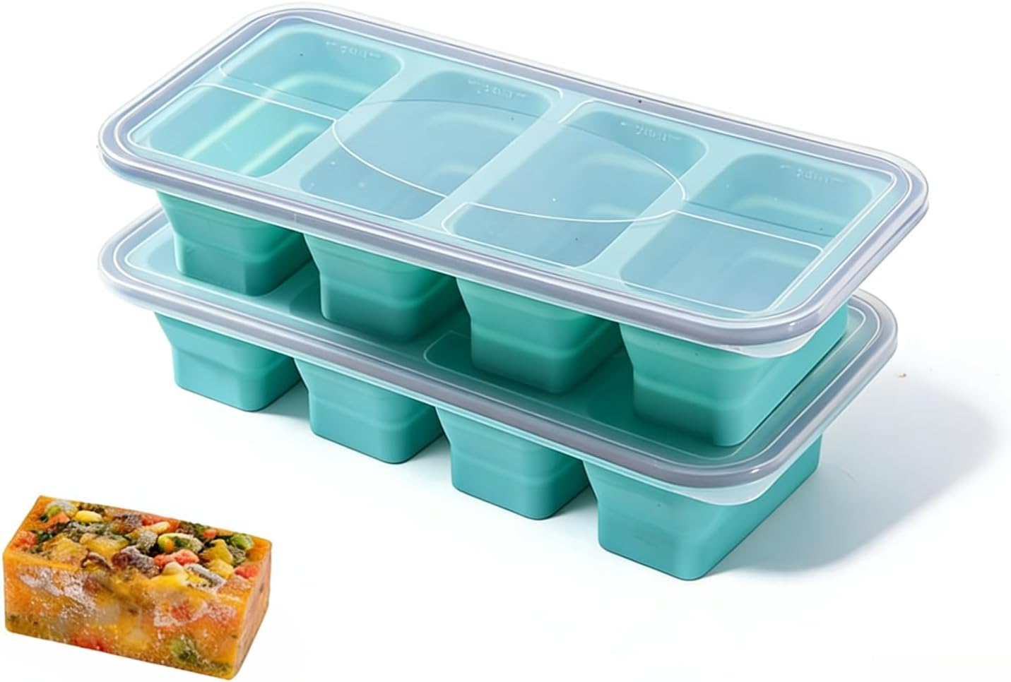 Skiennix Foldable Silicone Freezer Trays - 1-Cup Soup Molds with Lids | BPA-Free, Stackable Meal Prep Containers