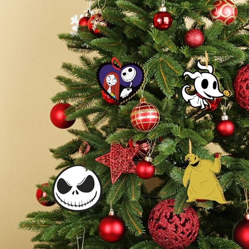 36 PCS Halloween Christmas Jack Sally Wooden Hanging Ornaments for Tree, Wood Nightmare Christmas Tree Decorations Before Spooky Decor Indoor Home Party Gifts