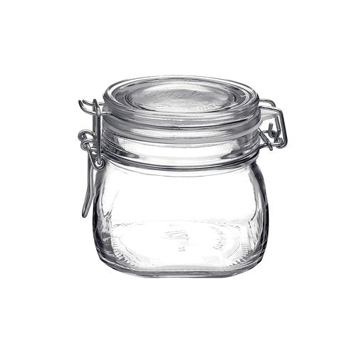 Bormioli Rocco Fido 17.5 Ounce Glass Storage Jars: Airtight Hinged Lid With Leak Proof Gasket, Wide Mouth Food Container - For Zero Waste Air Tight Preserving Jam, Spices, Coffee, Sugar & Herbs