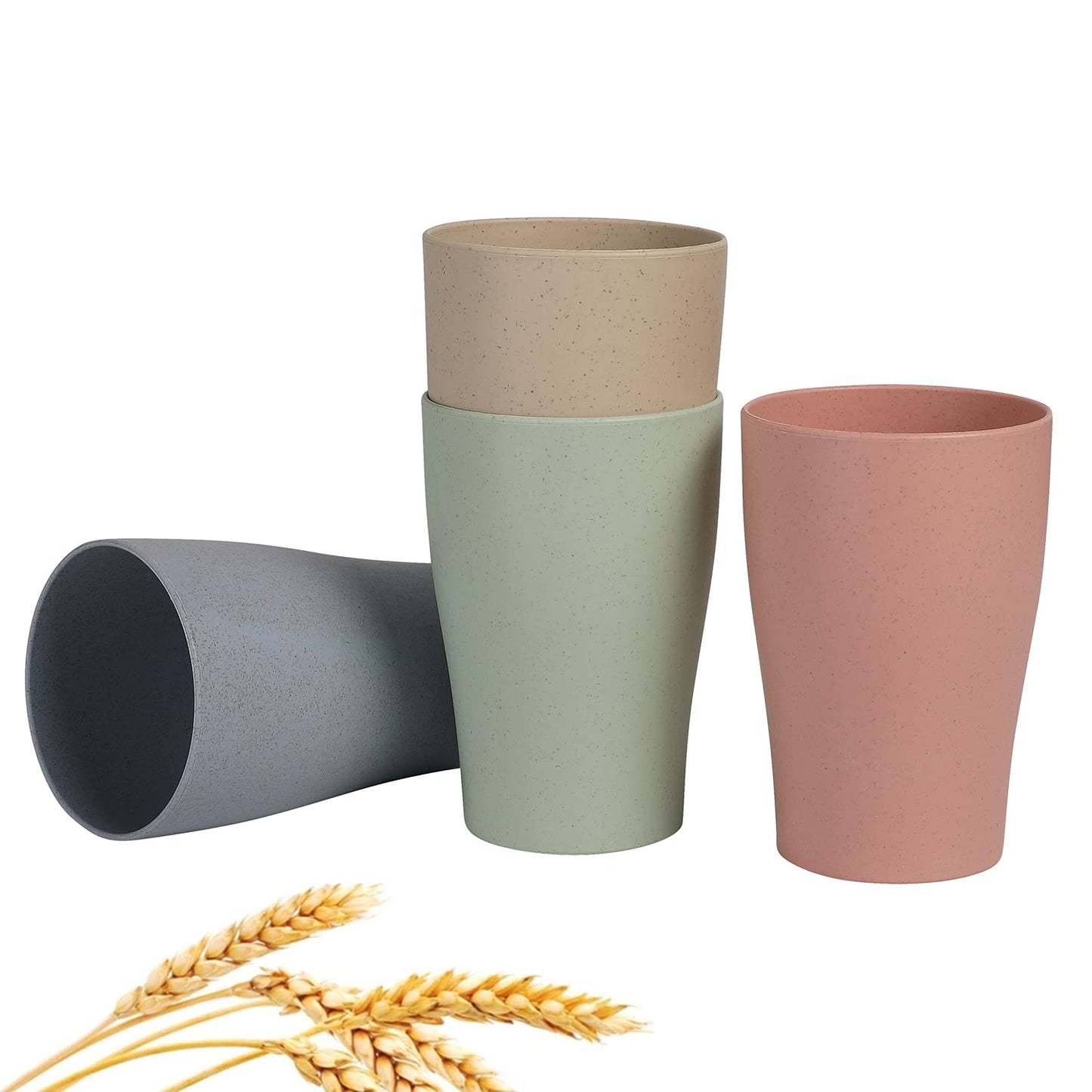WANBY Wheat Straw Cup 8 Pcs Unbreakable and Reusable Drinking Cups Eco-Friendly Healthy Tumbler Set for Milk Juice and Water Dishwasher Safe (8 Pcs 15 Oz)