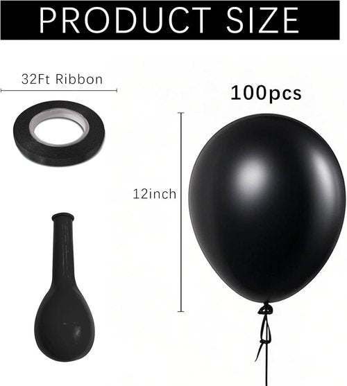 Black Balloons | 100 Pack 12-Inch Round Latex Party Decorations for Halloween & Weddings