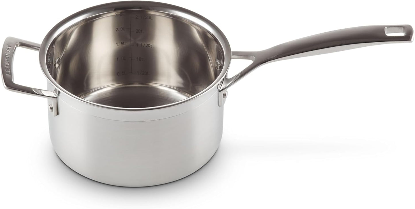 Le Creuset Stainless Steel Saucepan - Classic 3-Ply Design, 3 Quart Capacity