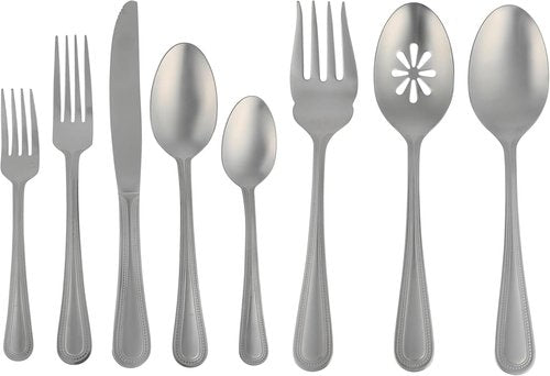 Gibson Home Sinta 87-Piece Stainless Steel Flatware Set - Elegant Bead Border Design, Service for 12