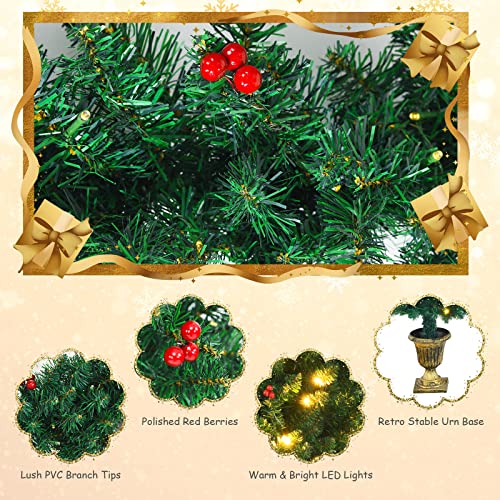 Happygrill 4-Piece Pre-Lit Christmas Set with Wreath, Garland & 2 Entrance Trees – 200 LED Warm White, Waterproof Timer