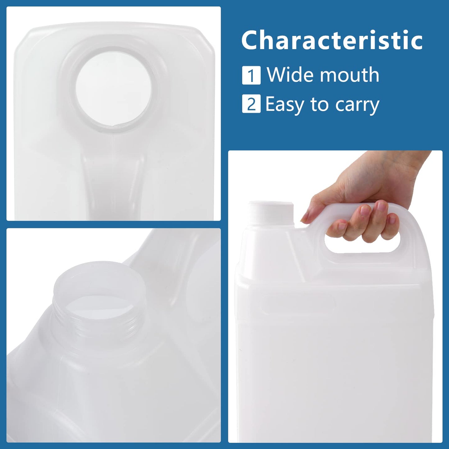 BPFY 2 Pack 1 Gallon Clear Plastic Jugs with Lids, Water Jug Storage Containers with Ergonomic Handle, HDPE Containers for Water, Sauces, Beverage, Soaps, Liquids