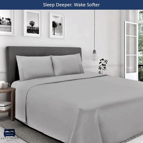 Cottingon, Premium 100% Egyptian Cotton 4 PC Sheet Set 15" Deep, Light Grey-Olympic Queen