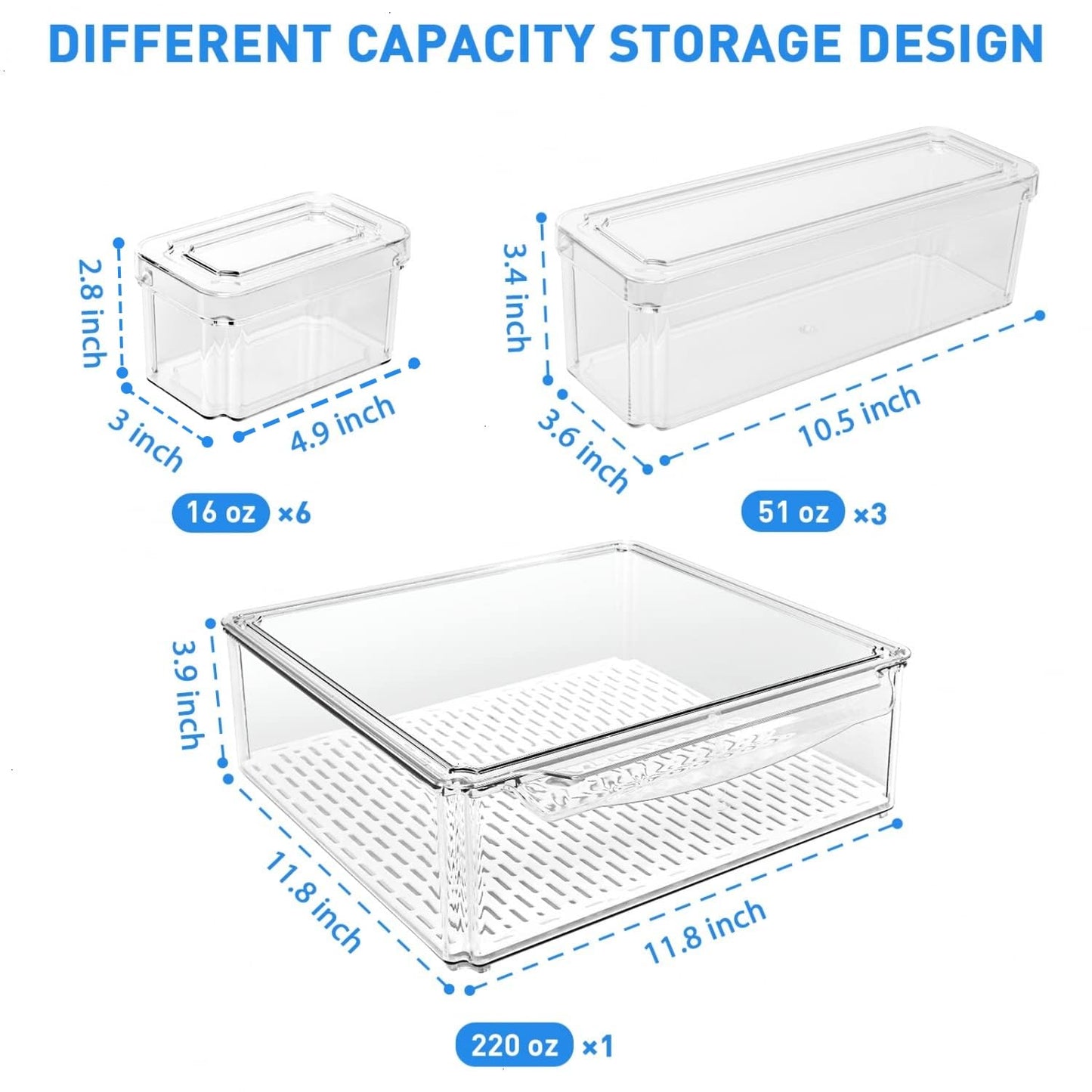 POMEAT 10-Pack Stackable Fridge Organizer Bins with Lids - Clear Produce & Food Storage Containers
