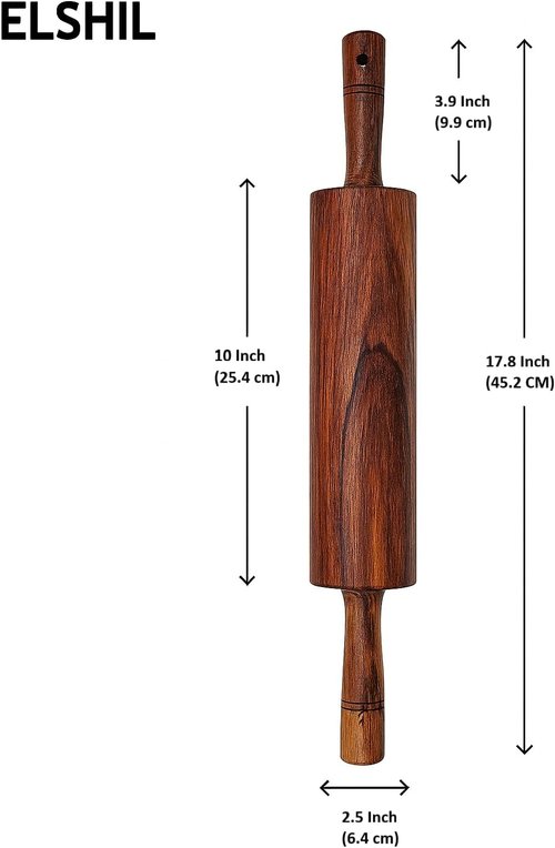 Classic Wooden Rolling Pin - 18-Inch Hardwood Dough Roller for Baking Pizza, Pie, Pastry & Cookies