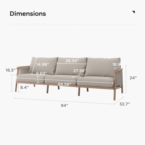 Acanva Modern Aluminum Outdoor Patio Sofa - All-Weather Design with Thick Olefin Cushions | Light Khaki