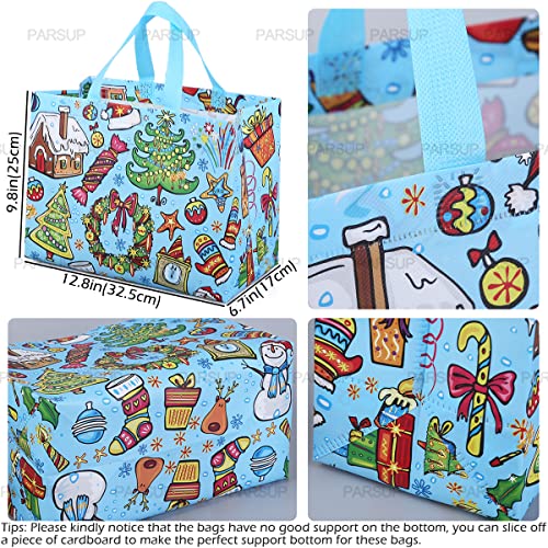 8PCS Christmas Gift Bags with Handles - Red, Green, Blue Non-Woven Tote Set