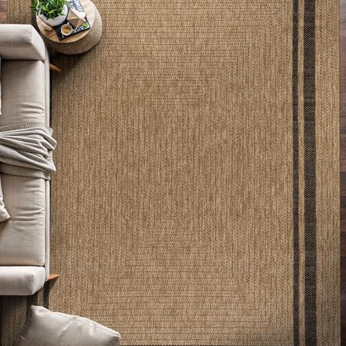 Beverly Rug 5x7 Natural-Black Bordered Washable Indoor Outdoor Rug