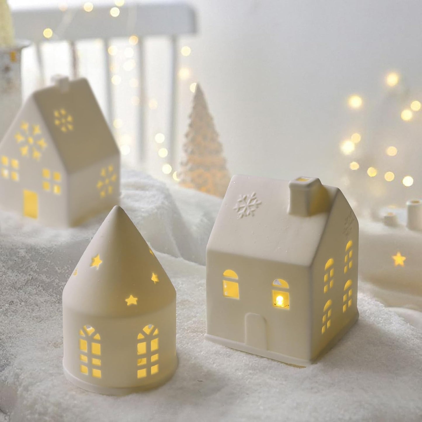 Regine Switzerland Christmas Village Set - 3-Piece White Rustic Decor for Home Display & Tabletop