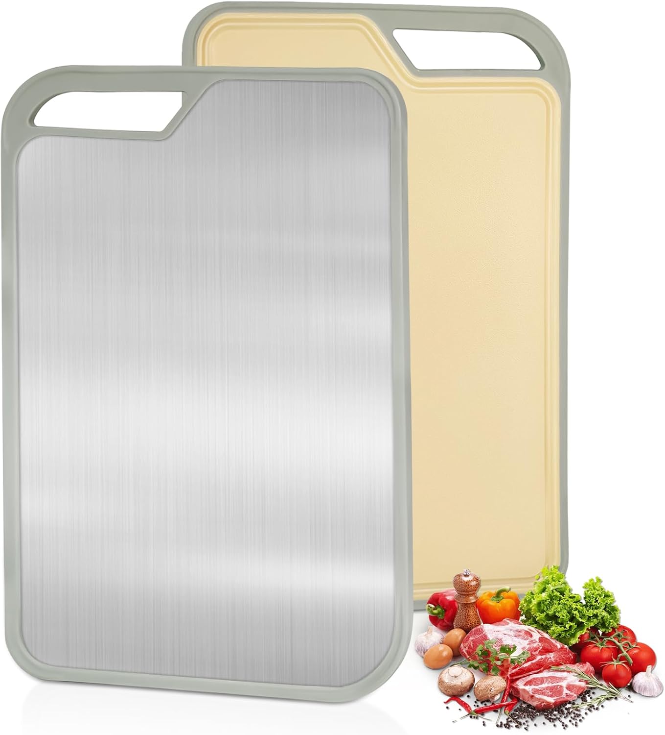 Skiennix Stainless Steel Cutting Board - Easy to Clean, Double-Sided, Large 13.4 x 9 Inch | Dishwasher Safe