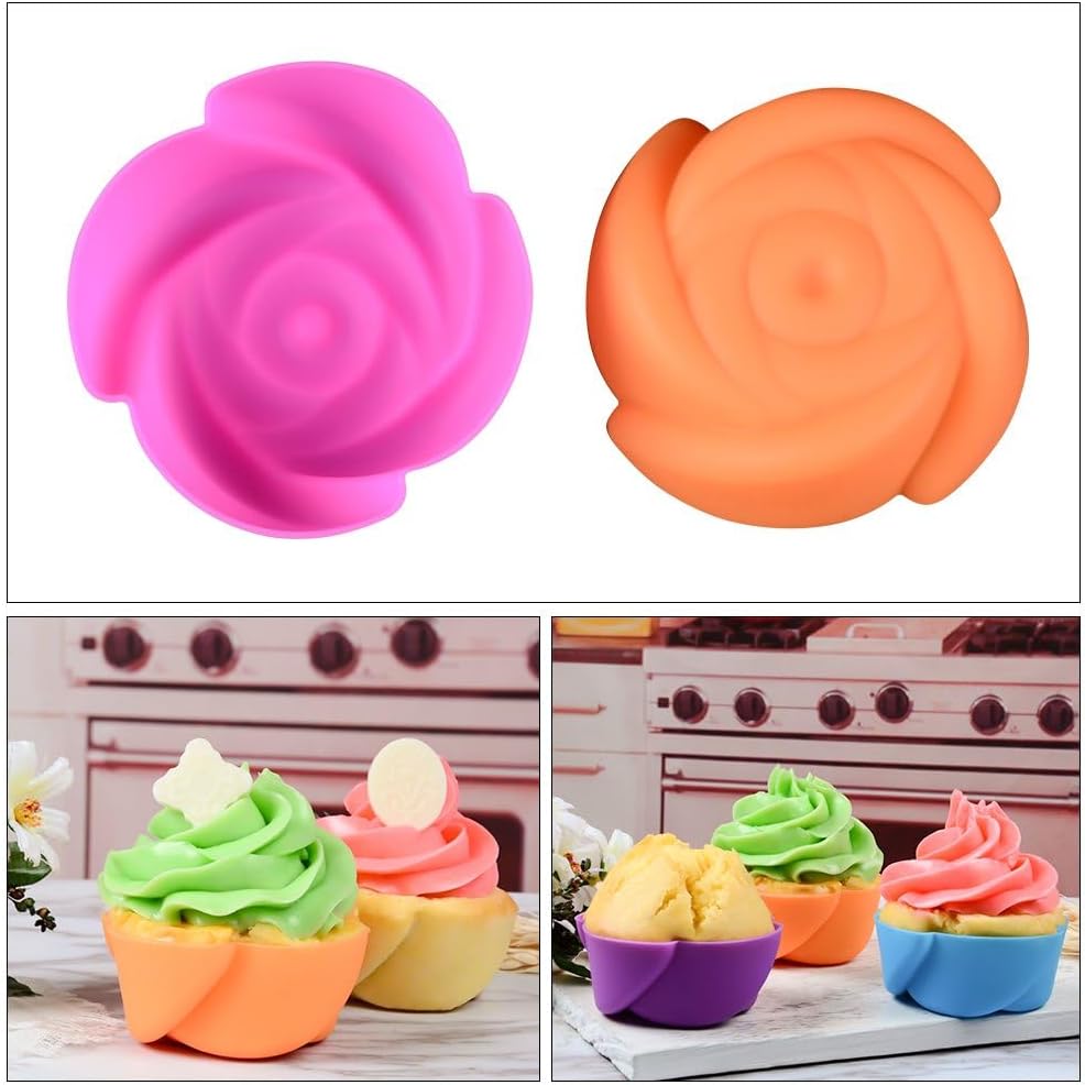 Skiennix Silicone Baking Cups | 24 Pcs Reusable Cupcake Liners in Round, Rectangular, Square & Flower Shapes