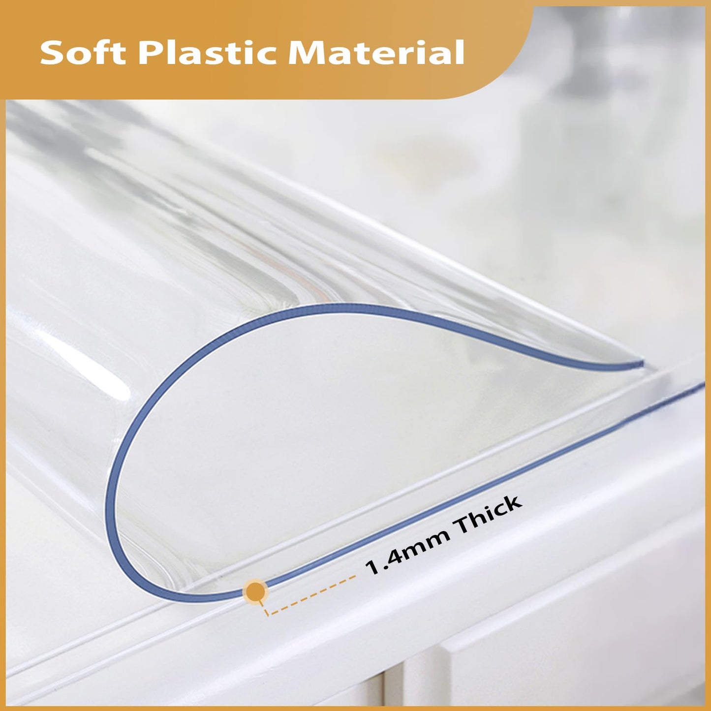 ProsperJoyChant Clear Table Protector 36 x 60 Inch, 1.4mm Thick Waterproof PVC Plastic Table Cover, Durable Table Pad for Dining Room, Kitchen, Writing Desk, and Coffee Tables