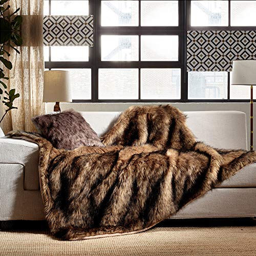 Brown Faux Fur Throw Blanket 60x80 Inches Long Pile Plush Fuzzy Decor