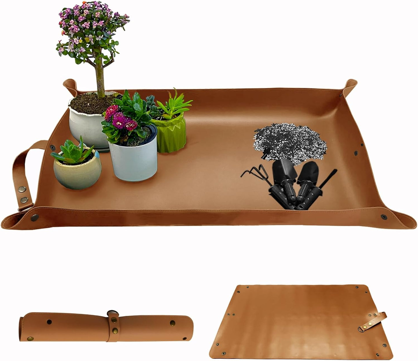 Skiennix Plant Repotting Mat - Waterproof Leather for Indoor Succulent Transplanting | 30" X 18", Brown