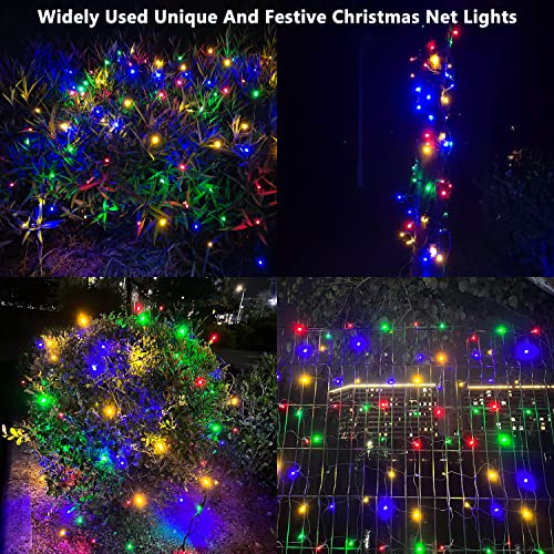 Multicolor 5x5 ft LED Net Lights, 100LED Green Wire, Connectable Indoor/Outdoor Bush & Tree String Light
