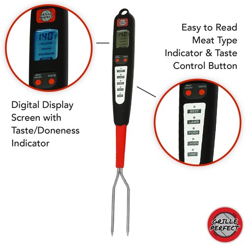Digital Meat Thermometer Fork for Grilling and Barbecue Fast Read Electronic Probes with Ready Alarm Quick Accurate BBQ Temperature for Steak Chicken Hot Grilled Food