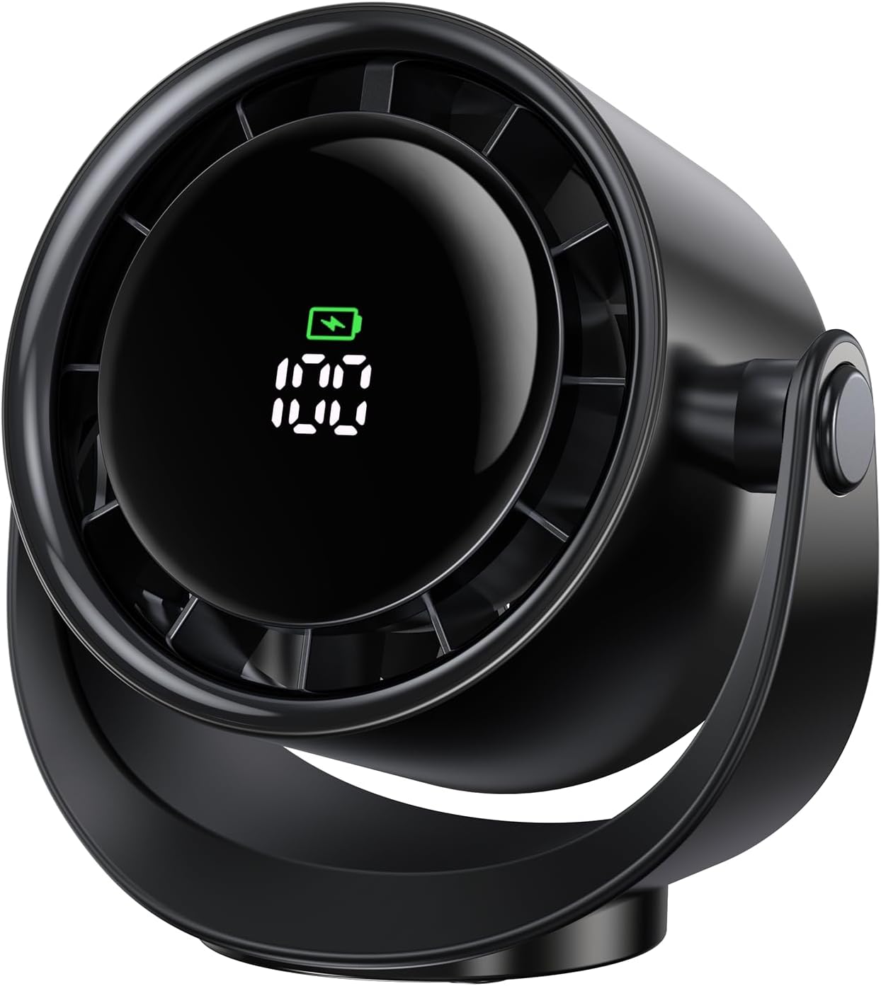 MORECORE Portable Desk Fan - Turbo Quiet with Strong Airflow, 360° Rotation, 5 Speeds, 4000mAh Battery, LED Display - Black