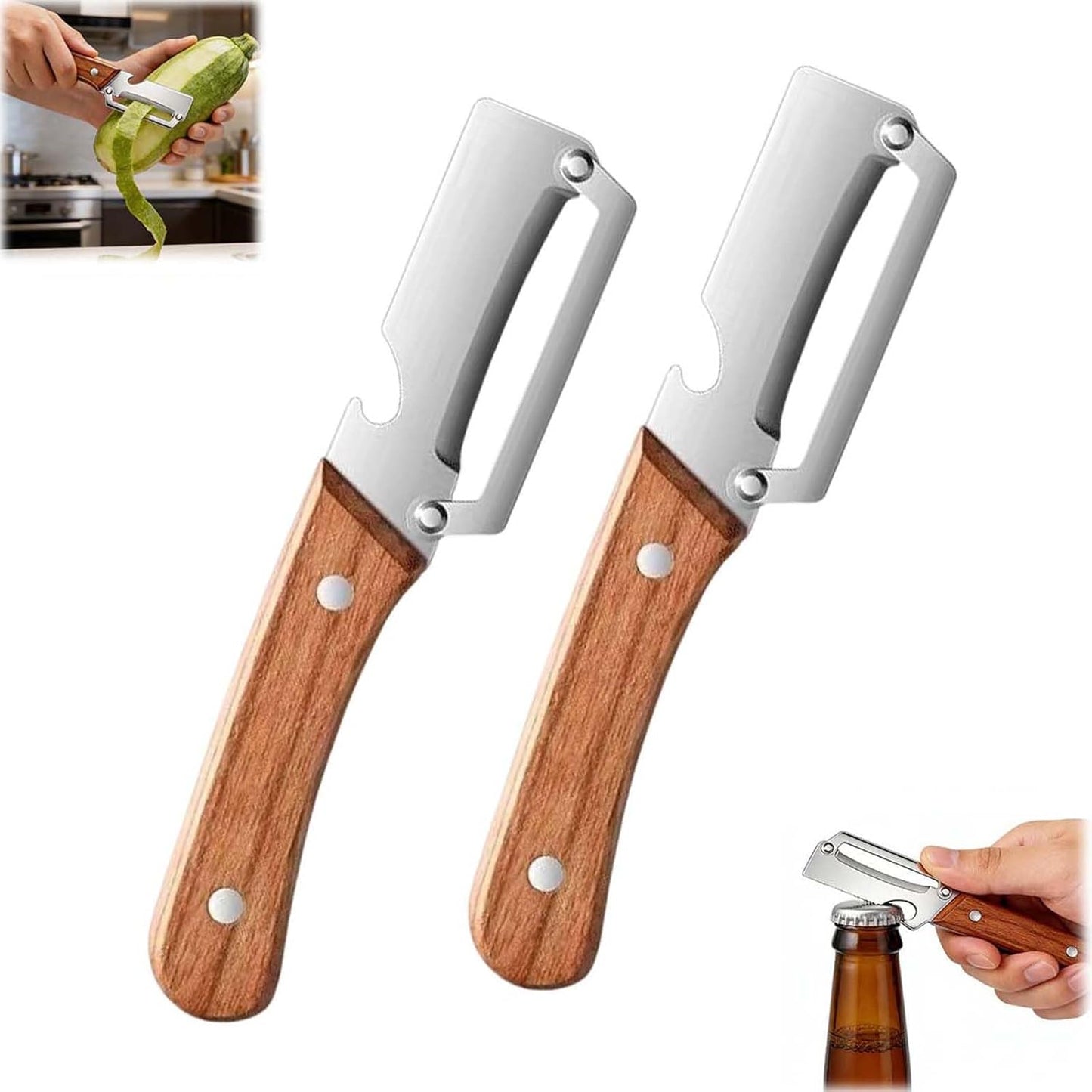 Skiennix Premium Vegetable Peeler - Multi-Functional Kitchen Tool with Wooden Handle & Stainless Steel Blade | 2PCS Set