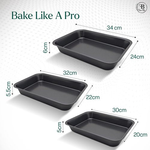Fusion Bliss Nonstick Baking Sheets Set – 3-Piece Heavy Duty Carbon Steel Oven Pans for Roasting & Cookie Baking – Deep Rimmed Cookie Sheet Pan Set – Kitchen Cookware Essentials