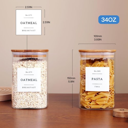 CZZGSM 35oz Glass Kitchen Storage Jars - Airtight Bamboo Lids & 132 Pantry Labels | Ideal for Coffee, Cookies, Tea, Spices