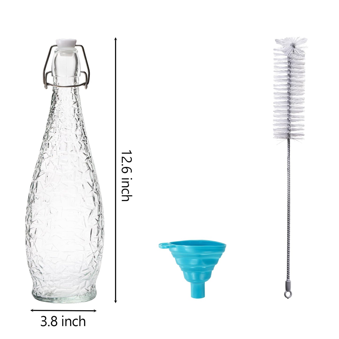 Nicunom 4 Pack 32 oz Swing Top Glass Bottles with Stopper, Airtight Flip Top Glass Bottles for Brewing, Kombucha, Beverages, Beer, Vinegar, Soda, Smoothies, Kefir, Juicing, Includes Brush & Funnel