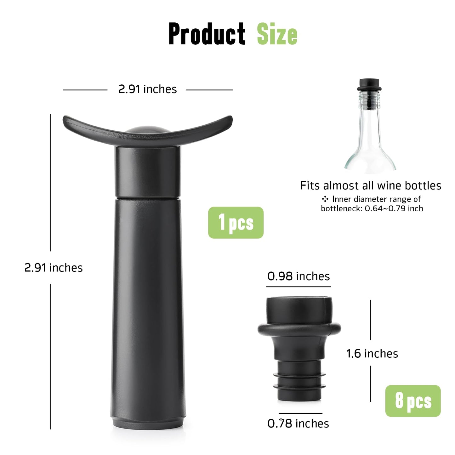 OWO Wine Vacuum Pump and 8 Stopper, Wine Saver & Preserver, Reusable Air Remover Pump Keeps Fresh
