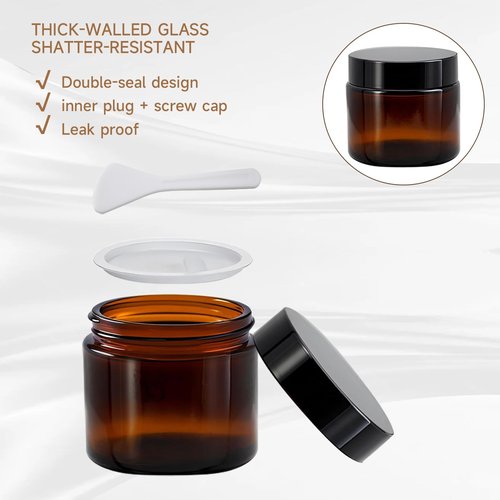 12 Pack 4 oz Amber Glass Jars with Inner Lids and Black Lids, Leakproof Round Airtight, for homemade cosmetics, salves, balms, candles, spices, essential oils, body butter, moisturizers, face masks