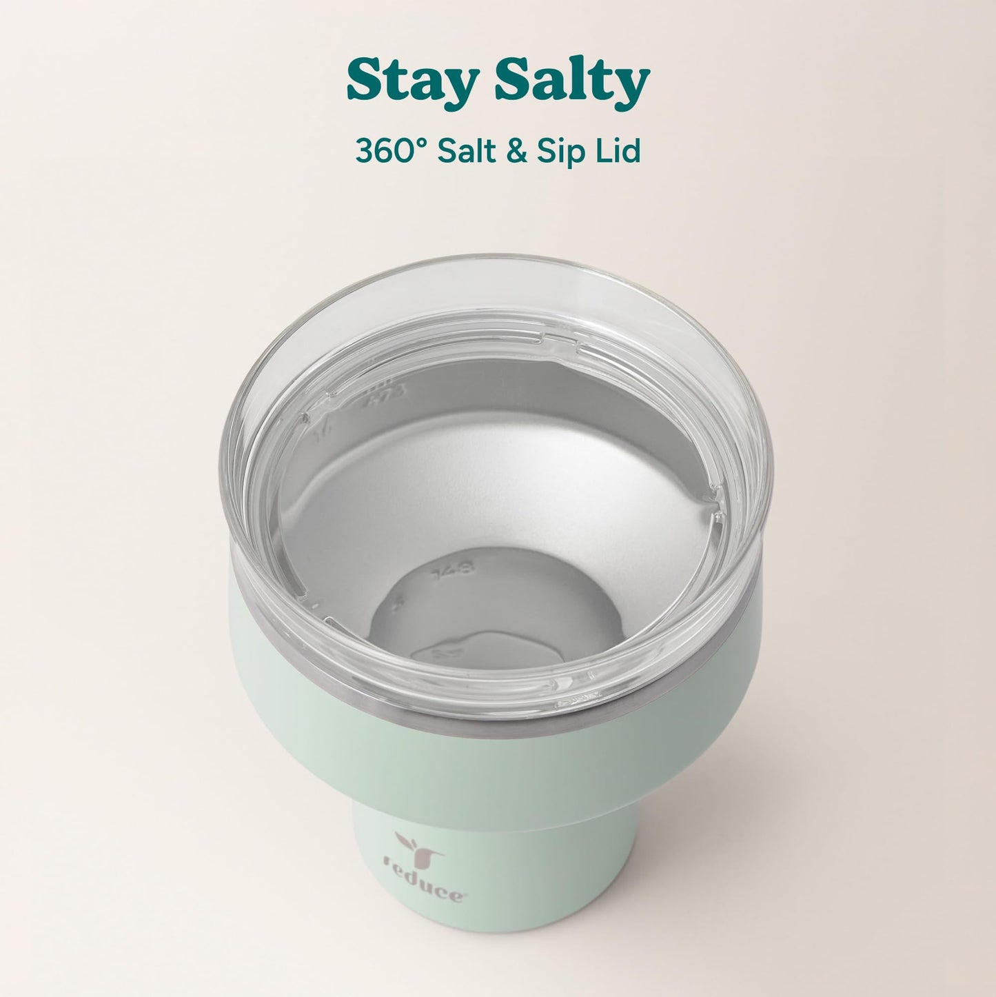 REDUCE Saltini 16 oz Cocktail Tumbler - Insulated Margarita Tumbler with Lid - Keeps Drinks Cold for 10 Hours - 360 Sippable Martini Glass Alternative - Shatterproof, Perfect for Parties - Sea Glass