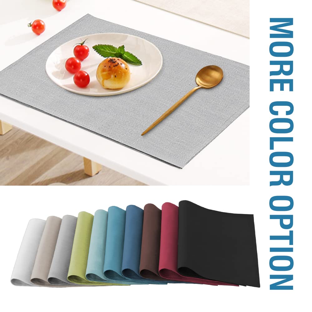 H.VERSAILTEX Linen Placemats Set of 4 Premium Solid Table Placemats for Dining Table Spill-Proof Waterproof Table Mats Heat-Resistant Kitchen Table Mats Washable, 12x18 inches, Grey
