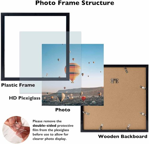 JCJMY 10x10 Black Picture Frame - Versatile Wall Mounting for Horizontal or Vertical Display | Shatter-Resistant Plexiglass