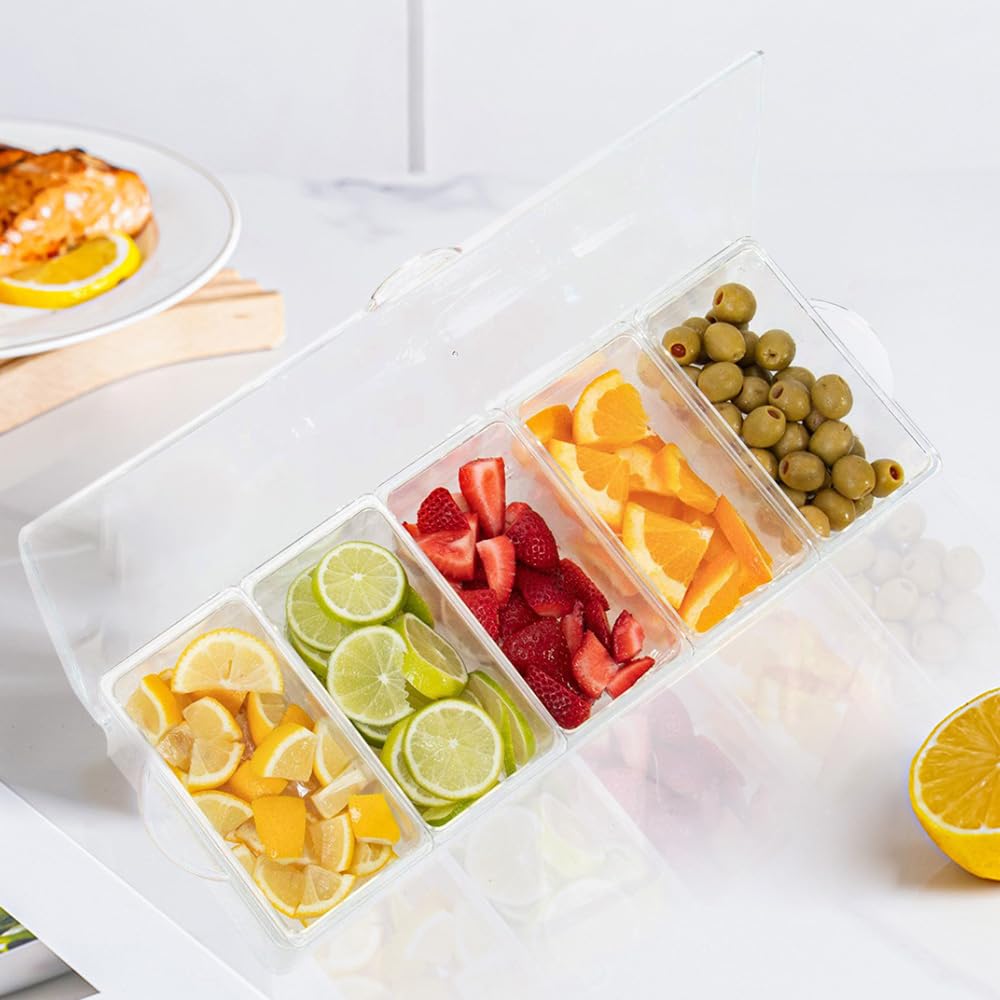 LucaSng Condiment Containers Server with Lid,Ice Tray,Condiment Organizer,Chilled Caddy,Bar Garnish Holder on Ice,Dispenser,Salad Platter for Parties and Restaurants, White