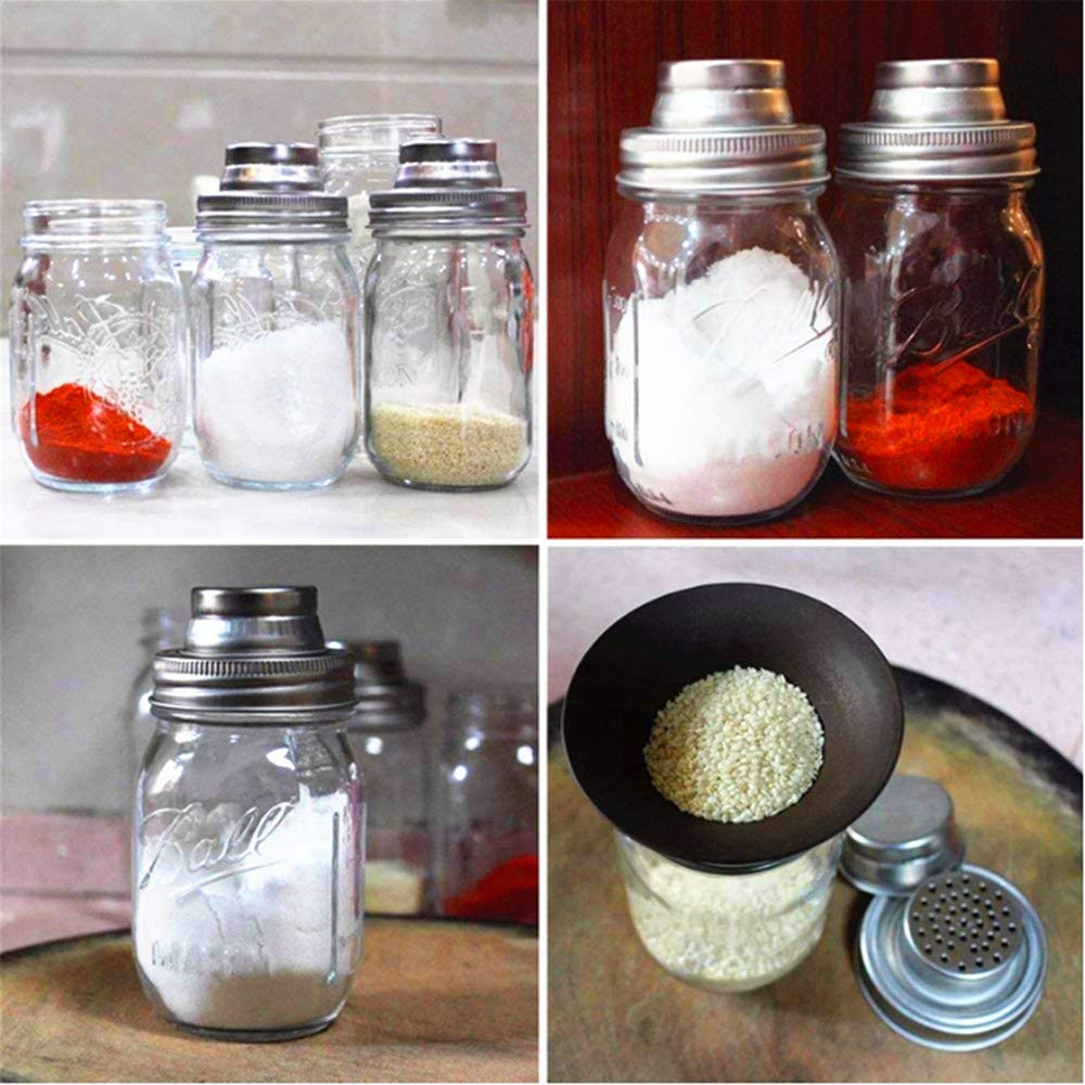 4 Pack Mason Jar Shaker Lids Stainless Steel with Silicone Seals for Spices Dredge Flour Sugar Salt Peppers and Any REGULAR MOUTH Canning Lid