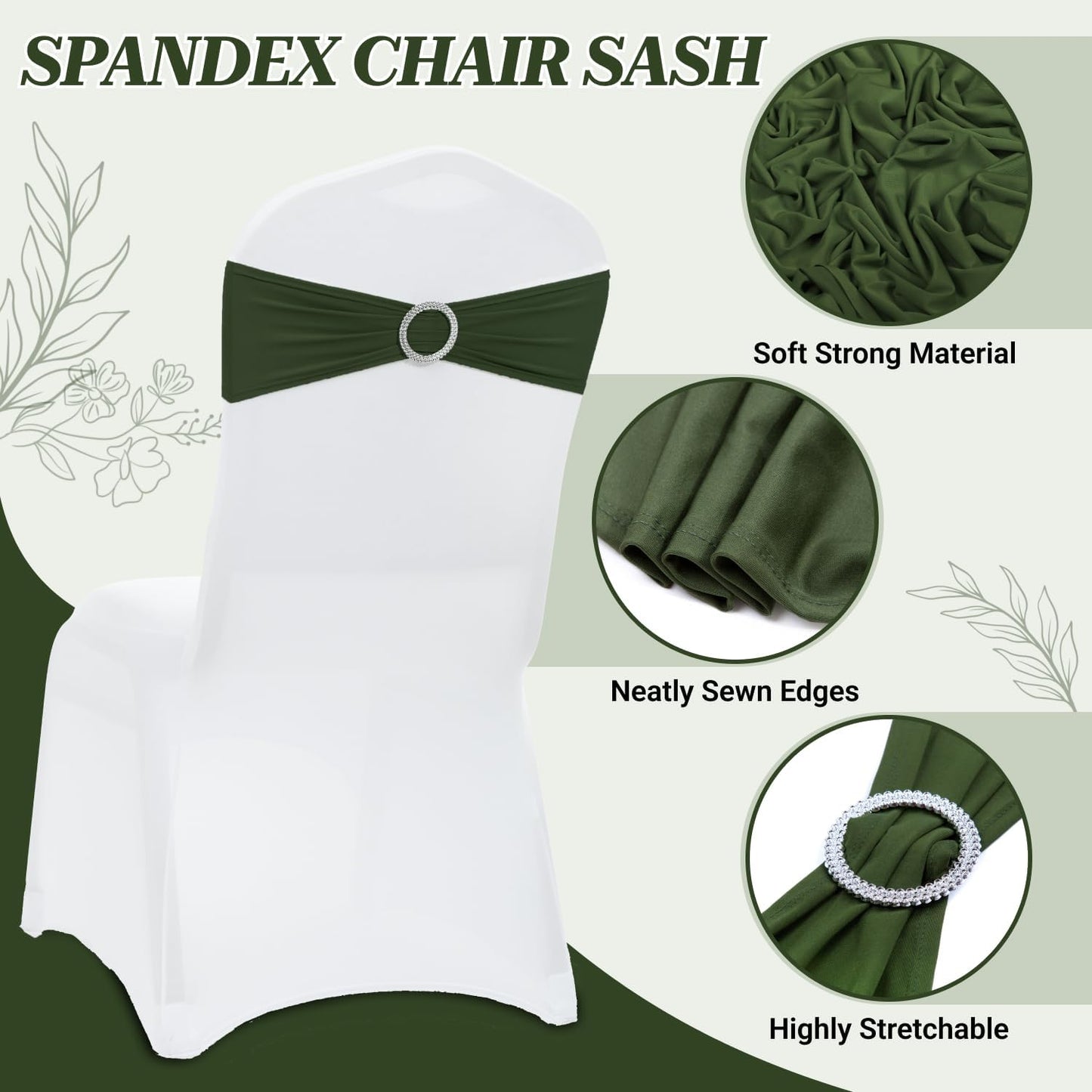 MDS Spandex Chair Sashes - Premium Stretch Covers with Buckle Slider | Pack of 10 - Olive Green