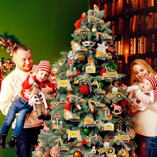 Christmas Wooden Truck Ornaments, 24Pcs - 12 Designs Reusable Holiday Decor