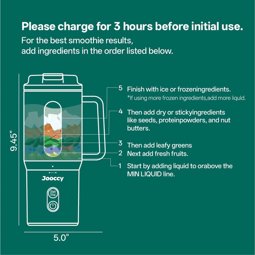Skiennix 18oz Portable Blender - Cordless Travel Smoothie Maker with Ice Crushing Blades