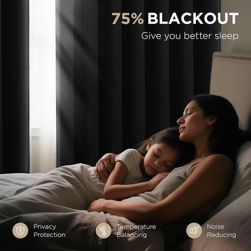Joydeco Blackout Curtains - 84 Inch Long Black Drapes with Grommets | Noise-Reducing & Energy-Saving Thermal Insulation, 2 Panels