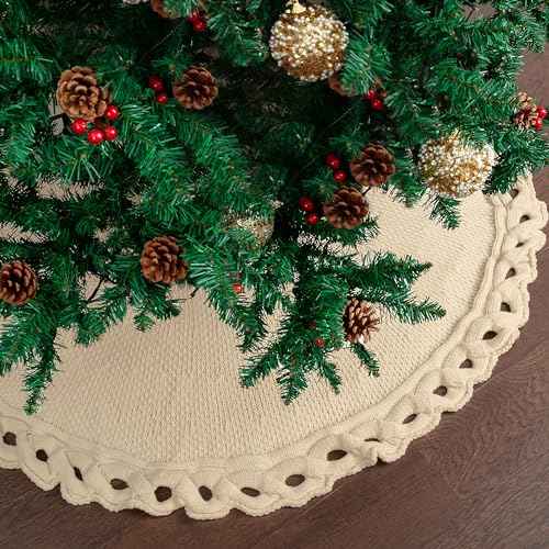 Mr. Pen- Christmas Tree Skirt 24 inches, Cream Knitted Christmas Skirt Tree, Xmas Tree Skirt, Christmas Skirts for Xmas Trees, Skirt for Christmas Tree, Small Tree Skirt Small, 24 Inch Tree Skirt