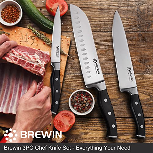 Professional Kitchen Knife Set - 3-Piece Chef, Santoku & Utility Knives, High Carbon Stainless Steel