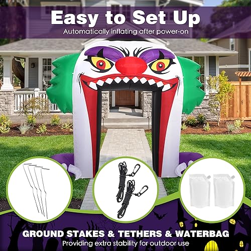 10 FT Halloween Inflatable Clown Archway - Green Outdoor Decorations with LED Lights