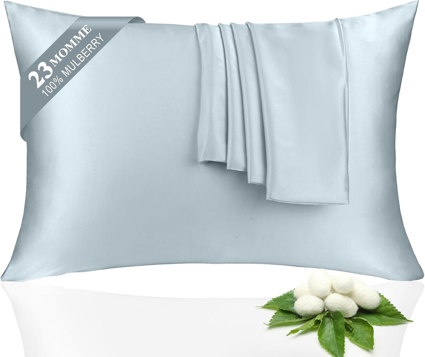 Skiennix 100% Silk Pillowcase Set - Luxurious Hair & Skin Care | 23 Momme Mulberry Silk, Ash Blue, Queen 20×30
