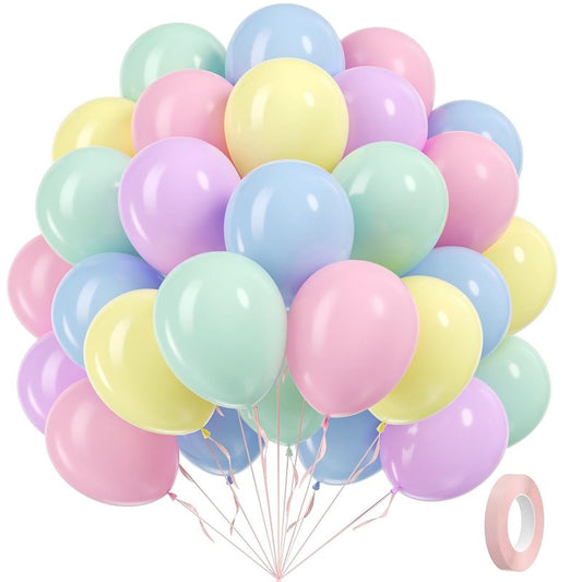 60pcs Pastel Balloons 12inch, Pastel Color Balloons with Light Pink Green Yellow Blue Purple Balloon for Easter Rainbow Baby Shower Birthday Party Decorations