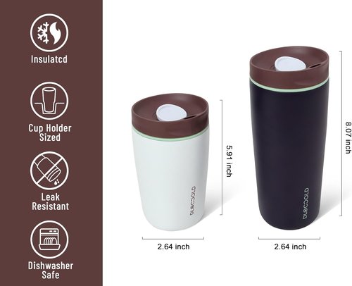 DLOCCOLD Insulated Stainless Steel Coffee Tumbler - Spill Resistant Lid | 12oz Reusable Travel Mug