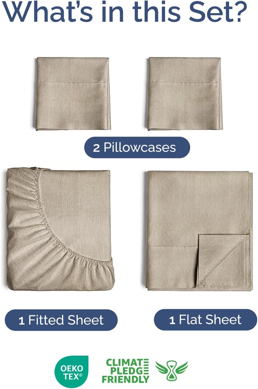 Skiennix Extra Deep Twin Sheet Set | 4-Piece Breathable Cooling Bedding - Soft, Wrinkle-Free - Heathered Beige