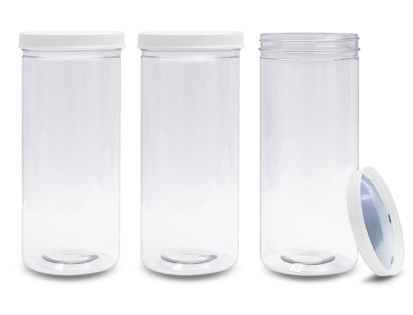 ljdeals 80 oz Tall Clear Plastic Jars with Lids, 2.5 Quart 10 Cup Cylinder Storage Containers, Wide Mouth PET Canisters, Pack of 3, BPA Free, Food Safe, Made in USA